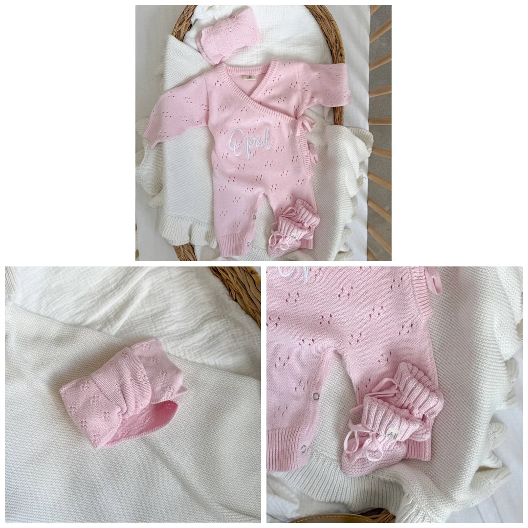 Pink Pointelle Long Leg Romper Bundle
