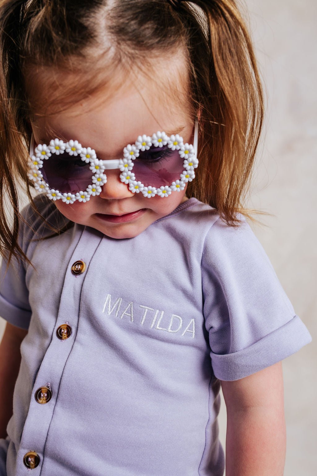 Purple Embroidered Summer Romper - Amber and Noah