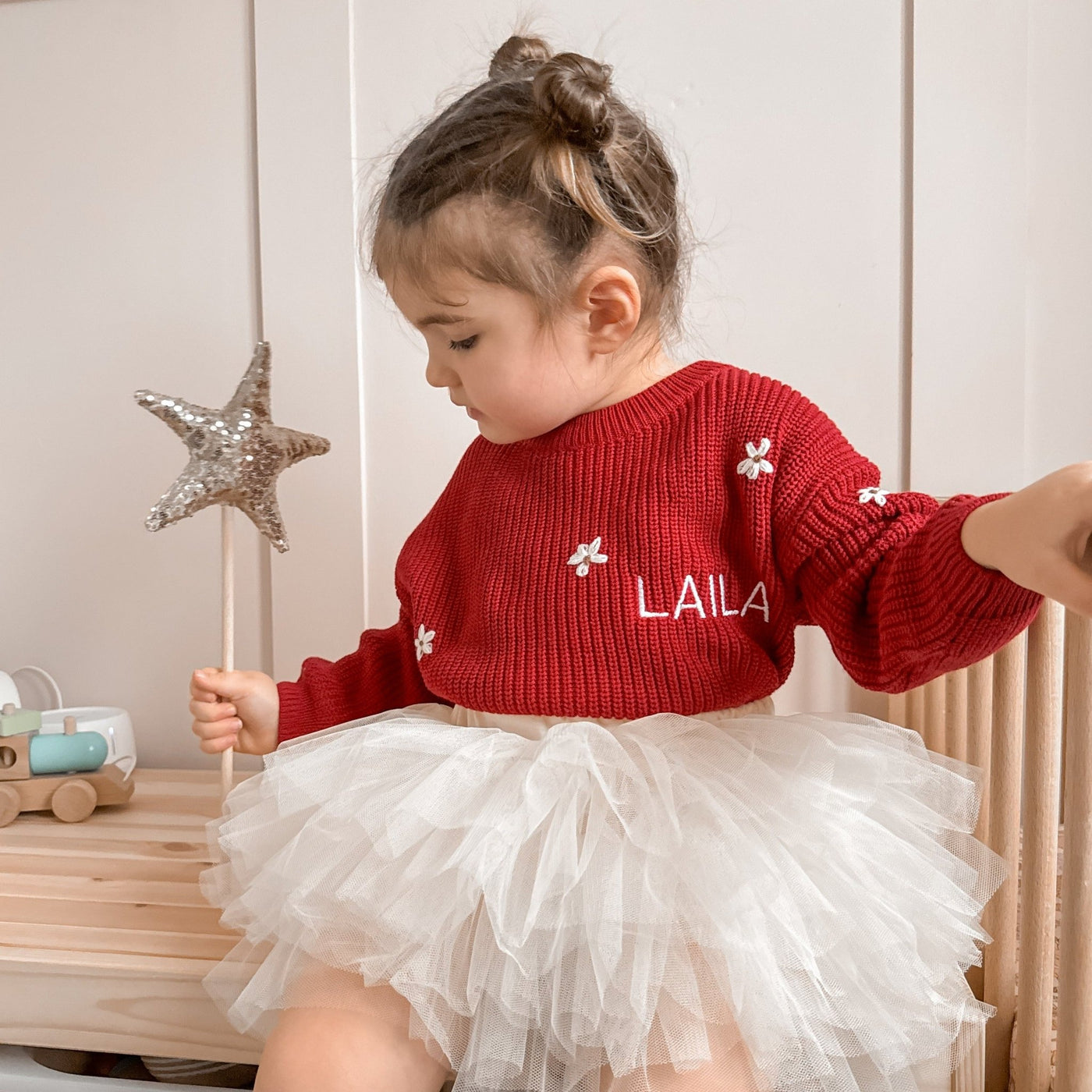 Red Personalised Floral Knitted Jumper - Amber and Noah