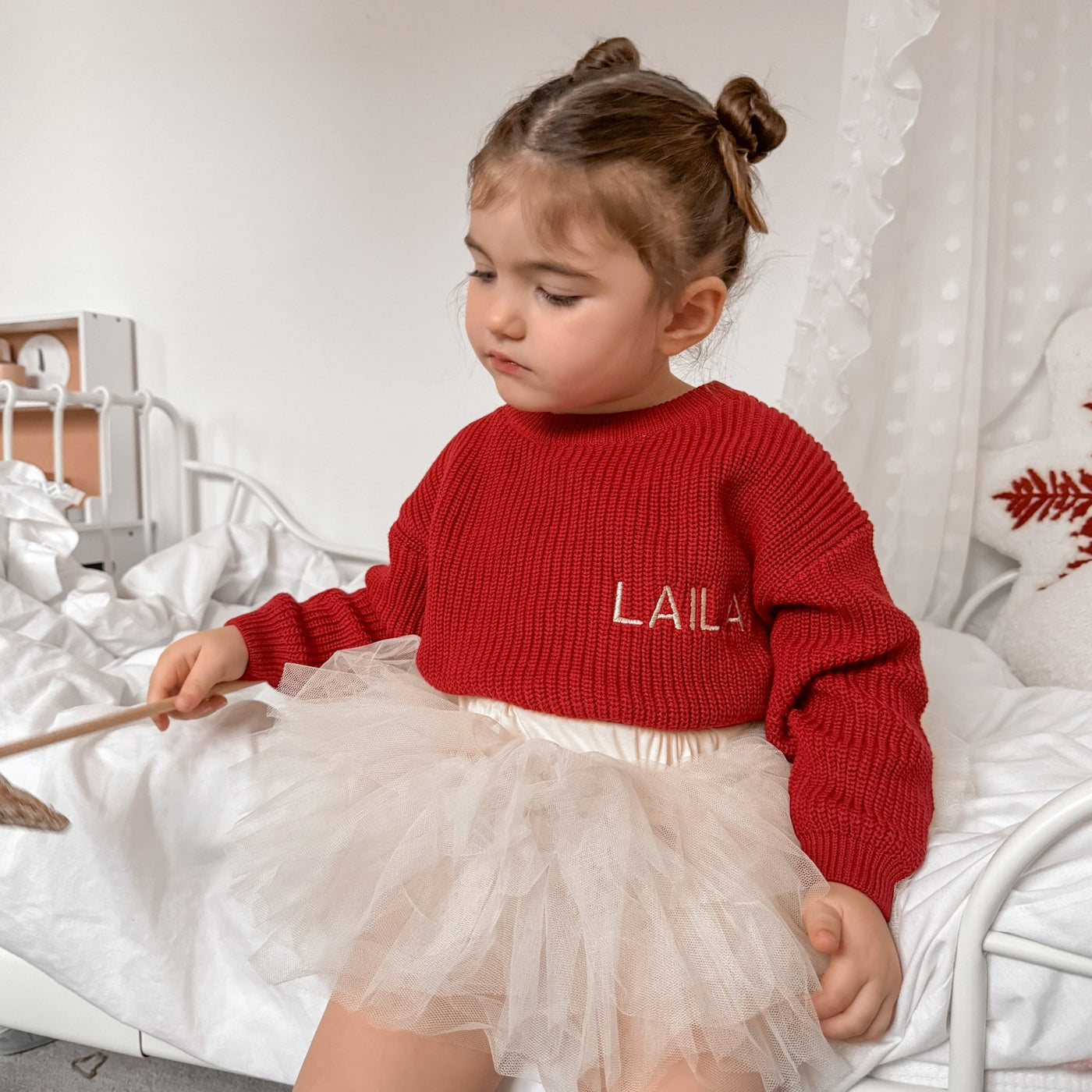 Red Personalised Knitted Jumper - Amber and Noah