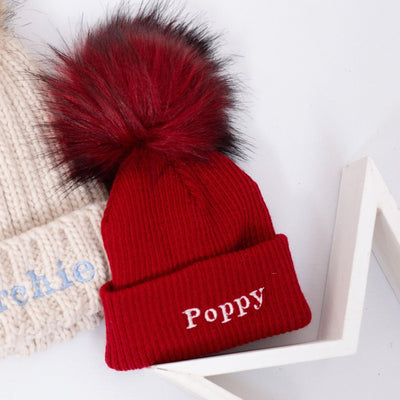 Red Personalised Single Pom Hat - Amber and Noah