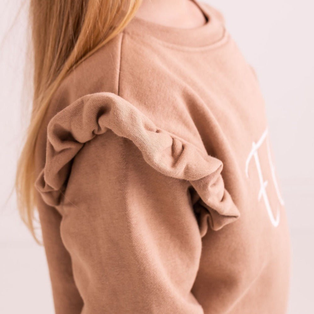 Taupe Embroidered Frill Sweater - Amber and Noah
