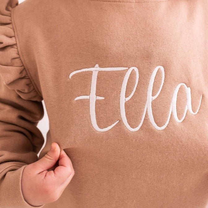 Taupe Embroidered Frill Sweater - Amber and Noah