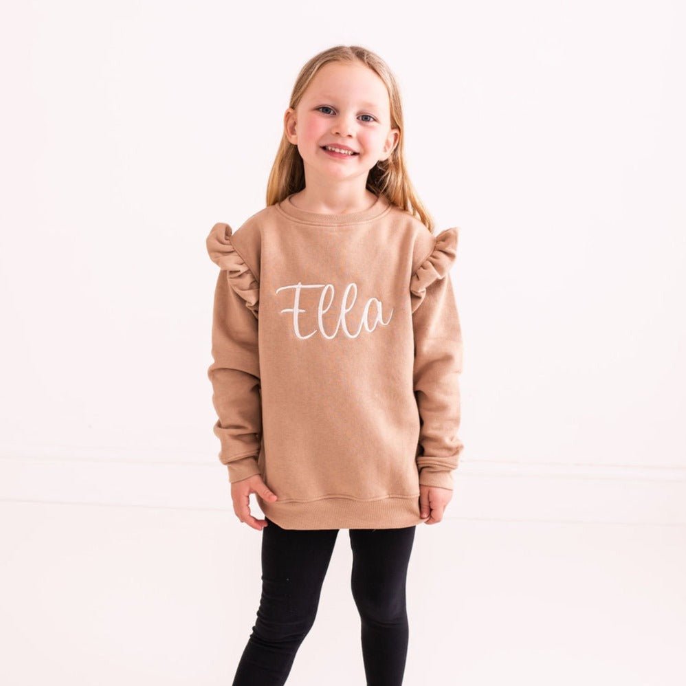 Taupe Embroidered Frill Sweater - Amber and Noah