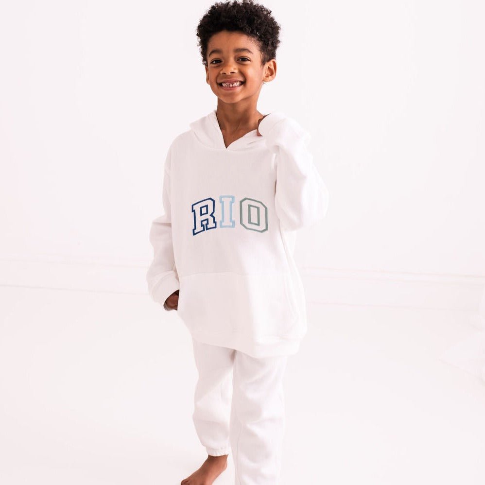 Unisex White Embroidered Hooded Tracksuit - Amber and Noah