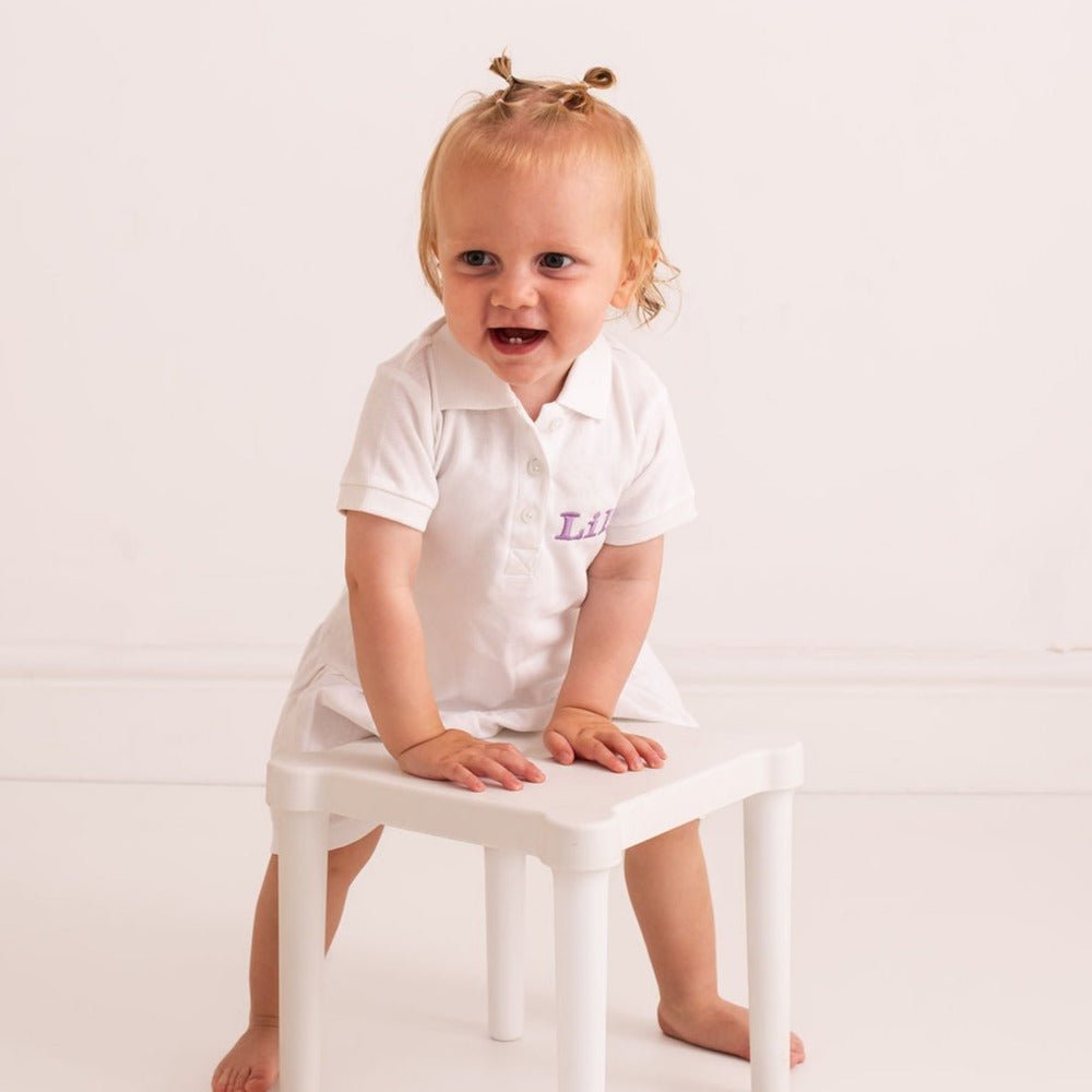 White Personalised Polo Dress - Amber and Noah
