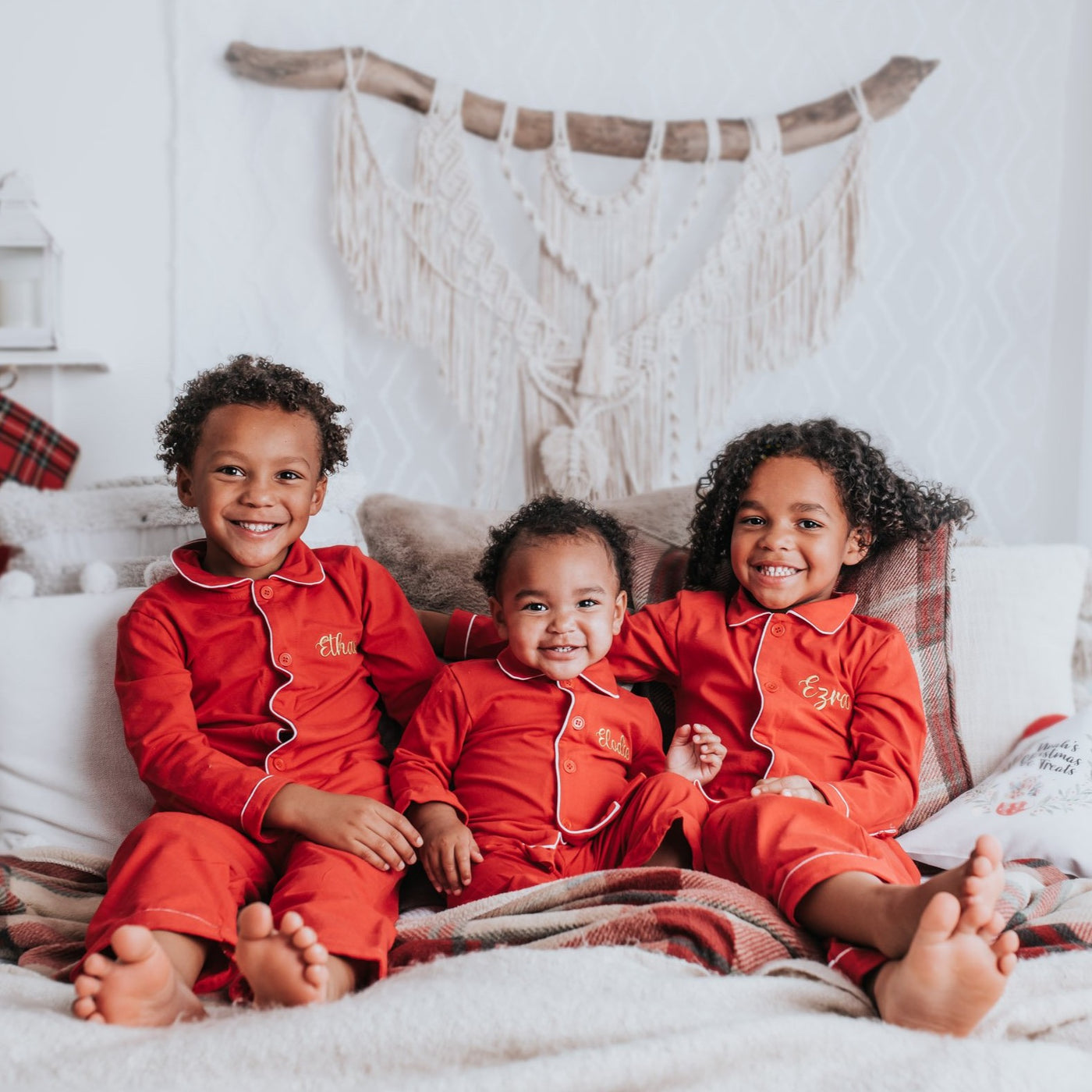 Red Christmas Pyjamas Amber and Noah